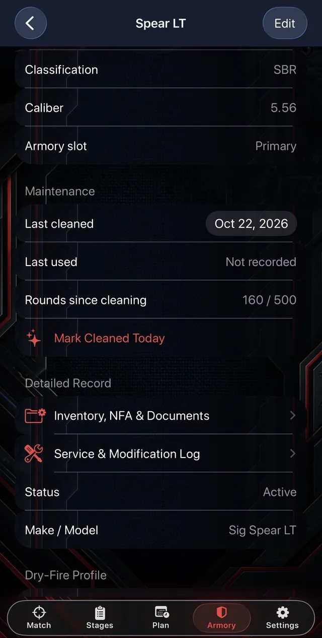 PPG Track & Train screenshot: Armory records