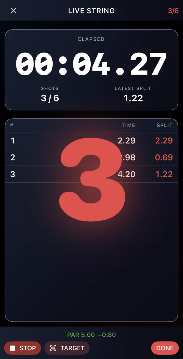 PPG Track & Train screenshot: Live String timer